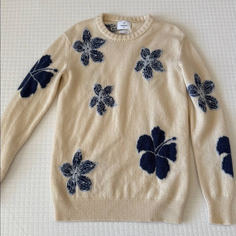 Cream Sweater with Navy Floral Design
